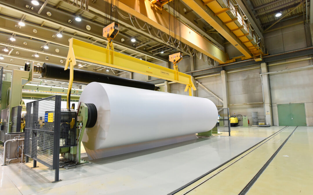 Photo of paper mill producing paper rolls